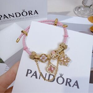 Pandora Pink Bracelet with Gold Charms